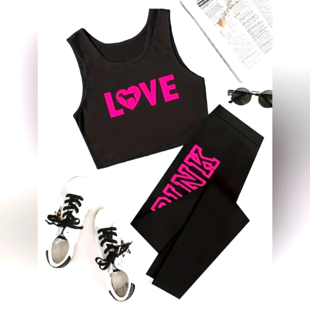 Casual Letter Print Pantsuits Two Piece Set